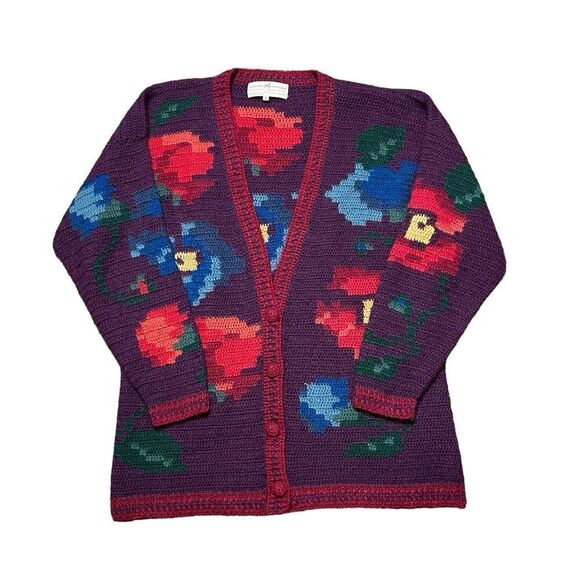 PERUVIAN CONNECTION Floral Cardigan Sweater Size Medium - Picture 1 of 7